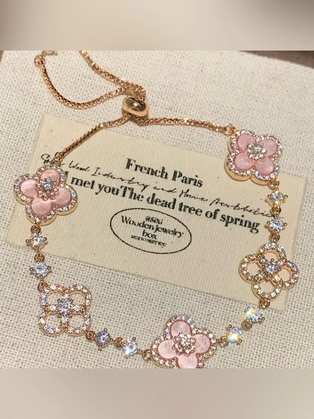 Van Cleef / Clover Rose Gold Pink Floral Charm Bracelet